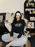 Mmlg【竹節棉】長(cháng)袖t恤女男秋新款經(jīng)典logo印花250g重磅紋理體恤上衣 玫紅色 S 曬單實(shí)拍圖