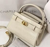 CHARLES&KEITH鱷魚紋凱莉包手提斜挎婚包包女包生日禮物CK2-50270880-1 Ivory象牙色 S 曬單實(shí)拍圖