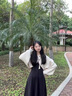 妍莉芬（yanlifen）2025秋季搭配衣服女裝新中式國(guó)風(fēng)針織毛衣連衣裙子穿搭套裝女春秋 針織開(kāi)衫+黑色裙子 M 【95-105斤】 曬單實(shí)拍圖