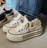 樂(lè )卡利厚底帆布鞋板鞋休閑兩穿女2025秋季高幫百搭韓版復古學(xué)生ins潮 米色38碼 曬單實(shí)拍圖