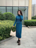 顏域高領(lǐng)設計感針織連衣裙女2025冬季新款收腰顯瘦高級感打底長(cháng)裙 藍色 M 曬單實(shí)拍圖