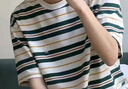 頂峰保羅港風(fēng)ins條紋t恤男夏季新款短袖上衣青少年純棉潮牌半袖圓領(lǐng)打底衫 綠色 2XL 推薦160-180斤 曬單實(shí)拍圖