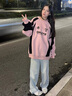 朦朧杏胖妹妹衛(wèi)衣加厚女寬松大碼中長款早秋裝春秋季韓版裝胖mm薄外套連 粉色 M (適合80-110斤) 曬單實拍圖
