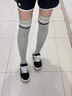 夢(mèng)娜襪子女秋冬季時(shí)尚條紋小腿襪保暖長(cháng)筒襪學(xué)院風(fēng)jk襪大腿襪 彩條過(guò)膝襪-淺麻灰2 曬單實(shí)拍圖