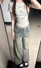 衣品元豎條紋牛仔褲女復古做舊2025秋季設計感高腰顯瘦直筒拖地闊腿長(cháng)褲 條紋藍 M （90-100斤） 曬單實(shí)拍圖