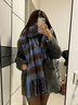 viney圍巾女秋冬季毛絨保暖女士圍脖披肩2025新款生日禮物送女友老婆 藍咖格子-高端禮盒裝 曬單實(shí)拍圖