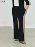 LILY夏新款女裝都市休閑通勤款垂墜感顯瘦高腰直筒西式休閑褲 510黑 L 曬單實(shí)拍圖