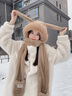 DFBK2025冬季新款女生可愛(ài)兔子耳朵毛絨帽子圍巾手套一體冬天護耳圍脖 卡其【兩件套】 M(56-58cm) 曬單實(shí)拍圖