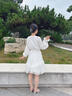 lagogo公主風(fēng)白色長(cháng)袖連衣裙女拉谷谷2025夏秋新款純棉蕾絲蛋糕裙 米白色 L 曬單實(shí)拍圖