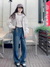 G.DUCKKIDS女童牛仔褲秋裝2024新款兒童洋氣大童秋冬裝長(zhǎng)褲加絨女孩直筒褲子 藍(lán)色23509 加絨 160cm 曬單實(shí)拍圖