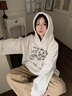 魯雅爾韓版潮流復(fù)古重磅連帽衛(wèi)衣女早秋季設(shè)計感寬松顯瘦休閑外套上衣服 白灰色 L 曬單實拍圖