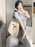 奧康（Aokang）包包女包新款牛皮托特包大容量腋下通勤單肩包七夕情人節送女友 棕色(小熊掛飾) 曬單實(shí)拍圖