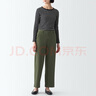 無(wú)印良品（MUJI）女式 橫豎彈力絲光斜紋寬版直筒褲 闊腿褲褲子休閑 工裝長(cháng)褲 深綠色BEM73C3A M(160/66A) 曬單實(shí)拍圖