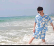 南木熊襯衫夏季男休閑襯衫提花短袖男襯衣花襯衫夏威夷寬松沙灘度假外套 太陽(yáng)花套裝XL【125-140斤】 曬單實(shí)拍圖