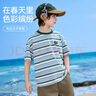 ASK JUNIOR撞色條紋兒童短袖T恤2025夏中大童男童半袖體恤打底 140  藍(lán)白條  曬單實(shí)拍圖