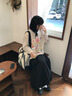 SAME FLOW 劉宇寧同款 小丑花園水彩印花上衣女秋新款寬松針織長袖T恤透氣 白色 S 曬單實拍圖