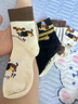 獺惠 秋冬襪子女 4雙裝 中筒秋冬款長(cháng)筒襪日系可愛(ài)卡通小狗堆堆襪 翻邊口+豎條紋+波點(diǎn)+黑色 4雙裝 曬單實(shí)拍圖