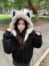 鹿王戀雪貓耳朵加絨連帽羽絨棉服女冬季2025年新款保暖加厚座山雕棉襖外套 黑色  M 曬單實(shí)拍圖