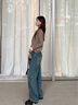 森馬（Semir）牛仔褲女抓毛闊腿褲港風(fēng)冬季2025顯腿長(cháng)拖地褲ins潮109725124002 曬單實(shí)拍圖
