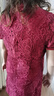 皮爾卡丹高檔媽媽婚宴禮服夏季蕾絲連衣裙改良喜婆婆婚宴裝旗袍遮肚顯瘦 酒紅 3XL 曬單實(shí)拍圖