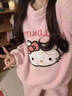 果殼（Gukoo）睡衣女秋冬新款半邊絨睡衣HelloKitty聯(lián)名可愛(ài)女士家居服套裝D 珍珠白女套 S 曬單實(shí)拍圖