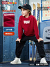 LEVI'S李維斯兒童套裝秋季男女童兩件套長(cháng)袖長(cháng)褲休閑秋裝 辣椒紅 曬單實(shí)拍圖