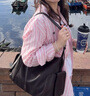 裘真植鞣羊皮逍遙hobo包單肩斜挎包休閑復古大容量通勤包女 咖啡色-大號(偏深)羊皮 曬單實(shí)拍圖