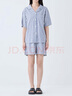 無印良品（MUJI）女式?jīng)龈须p層紗織短袖睡衣套裝女士家居服女款25年夏季涼感物語 藏青色豎條紋 L -XL(上裝170/92A下裝170/74A) 曬單實(shí)拍圖
