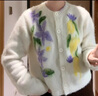 茵曼2025秋冬女裝新款甜美花朵刺繡開衫毛衣清新風圓領寬松針織衫 白杏 L 曬單實拍圖