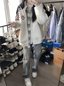 oversize美式條紋撞色韓系早秋衛衣女春秋季薄款寬松開(kāi)衫拉鏈外套 白灰色【春秋薄款】 M (1) 曬單實(shí)拍圖