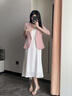 紫魅俏職業(yè)小西裝外套女中袖薄款春夏2025新款小個子短款休閑西服套裝裙 粉色西裝 2XL 曬單實拍圖
