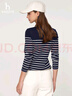 哈吉斯（HAZZYS）女裝條紋學(xué)院休閑長(cháng)袖T恤女ABTSE0BCF05 藏青色NV 170/92A42 曬單實(shí)拍圖