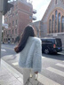 蕓蕁外套女2025新款秋冬韓版仿狐貍毛皮草外套女短款海寧年輕款顯瘦大 水藍色 XS 80斤左右 曬單實(shí)拍圖