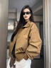 棉致美式工裝立領(lǐng)飛行員夾克外套女春秋季2025新款潮流高級感棒球服D5棕色【高品質(zhì)38】L 105-125斤 曬單實(shí)拍圖