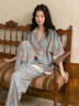 族瑪士睡衣女士夏季純棉短袖短褲長(cháng)褲家居服夏天寬松薄款加大碼套裝春秋 S83376#三件套-石綠河藍 S 【建議80-105斤】 曬單實(shí)拍圖
