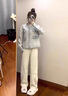 塔馳密司 TOUCH MISS優(yōu)雅松弛感保暖垂墜有型鐮刀褲闊腿褲寬松顯瘦休閑褲 燕麥色 XL 曬單實(shí)拍圖