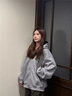 燦圖韓版開(kāi)衫連帽衛衣女秋冬季寬松潮流重磅外套上衣服高級感小眾帽衫 灰色 M 【建議80-100斤】 曬單實(shí)拍圖