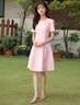 XAQ輕奢連衣裙女夏季名媛氣質(zhì)小香風(fēng)鑲鉆花禮服裙優(yōu)雅時(shí)尚洋氣A字裙 粉色 L 曬單實(shí)拍圖