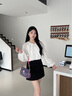 森馬（Semir）長袖襯衫女流蘇刺繡波西米亞風(fēng)2025秋新款白色寬松燈籠袖襯衣 白色調(diào)00311 S 曬單實(shí)拍圖