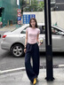 塔馳密司（TOUCH MISS）休閑褲女百搭高腰顯瘦通勤夏季輕薄松緊腰時尚闊腿褲子 藏青色 29 曬單實拍圖