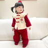 優(yōu)奇女童套裝冬裝洋氣兒童唐裝加絨寶寶周歲禮服漢服過(guò)年拜年服兩件套 杏色 80 曬單實(shí)拍圖