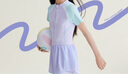 李寧（LI-NING）兒童泳衣女童拼色短袖連體平角游泳衣保守休閑款泳裝0052紫藍(lán)170 曬單實(shí)拍圖