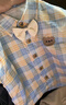 G.DUCKKIDS小黃鴨男童夏季套裝兒童短袖清新格子時(shí)髦寶寶夏裝帥氣韓版衣服 格林紳士套裝 80 cm 曬單實(shí)拍圖