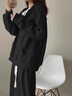 妍莉芬（yanlifen）衛(wèi)衣女裝慵懶風(fēng)運動服套裝女秋季學(xué)生韓版寬松時尚衣服休閑兩件套 黑色套裝 L (建議116-135斤) 曬單實拍圖