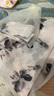 三彩2025夏季新款印花網(wǎng)紗T恤一字肩飄帶短袖修身上衣套頭女 黑米花卉 S 155/80A 曬單實拍圖