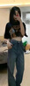 浪莎窄版牛仔褲女春秋季2025新款闊腿高腰寬松垂感顯瘦直筒拖地長(cháng)褲子 曬單實(shí)拍圖