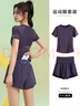 百思絨健身衣服女套裝夏季瑜伽服晨跑步服短袖 黛紫上衣+紫短褲 XL 曬單實(shí)拍圖