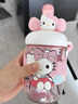 OQB德國(guó)開(kāi)學(xué)學(xué)生專用HelloKitty水杯大容量可愛(ài)女生高顏值吸管杯子 凱蒂貓專屬立體貼+清潔刷 650ml 曬單實(shí)拍圖