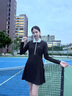 天使季節長(cháng)袖網(wǎng)球連衣裙女2025新款秋冬絕美羽毛球網(wǎng)球服運動(dòng)裙子 黑色 L 曬單實(shí)拍圖