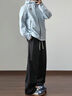 頂峰保羅（Dingfengbaoluo）日系鉚釘直筒褲男秋季寬松純色垂感百搭休閑長(cháng)褲ACA01黑色3XL 曬單實(shí)拍圖